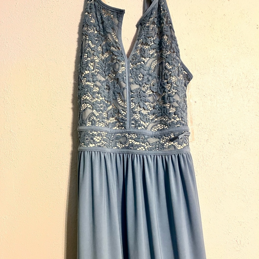 Medium dusty blue long prom dress